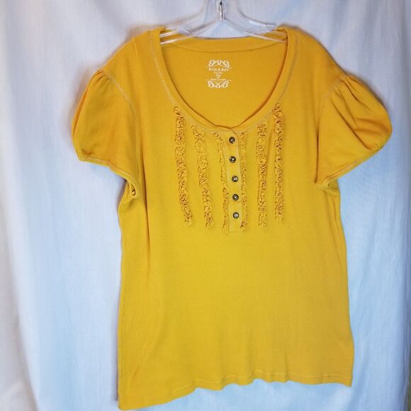 Vintage Top Women’s Plus Size 3X Orange Short Sleeve Ruffled 90s Y2K Ribbed - Picture 2 of 10